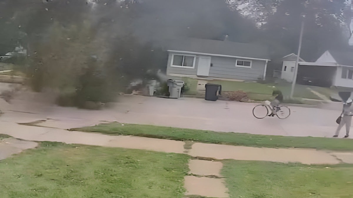 Le moment où un arbre s’effondre à cause d’un orage, sur le point d’écraser un cycliste