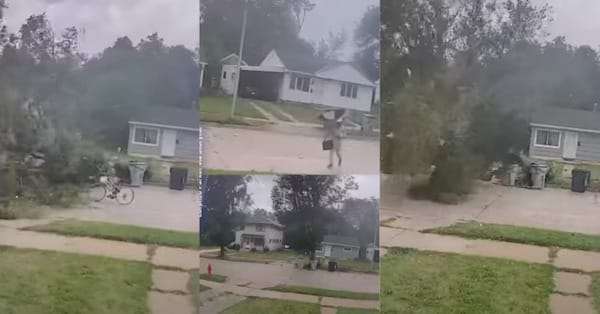 Le moment où un arbre s’effondre à cause d’un orage, sur le point d’écraser un cycliste