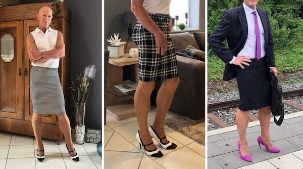 Cet homme heureux en mariage adore porter des talons et une jupe tous les jours