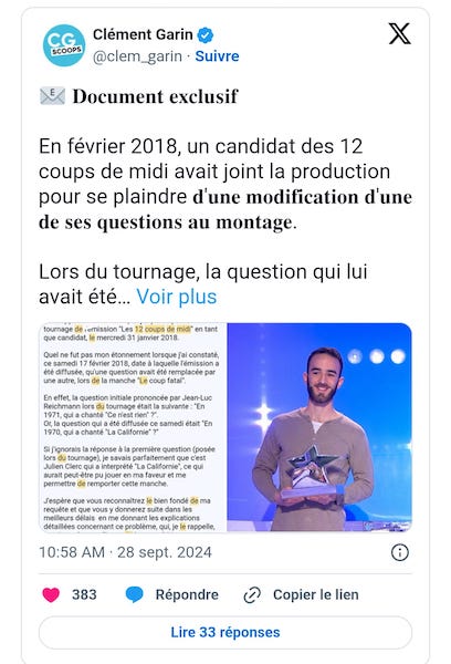 Un ancien candidat des 12 Coups de Midi révèle une tricherie et regrette de ne pas avoir porté plainte