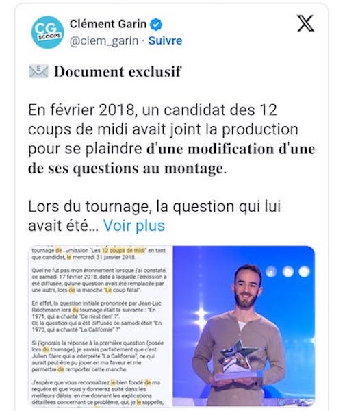 Un ancien candidat des 12 Coups de Midi révèle une tricherie et regrette de ne pas avoir porté plainte