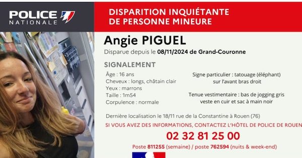 Inquiétude pour Angie, 16 ans, disparue en Seine-Maritime : la police nationale sollicite votre aide pour la retrouver