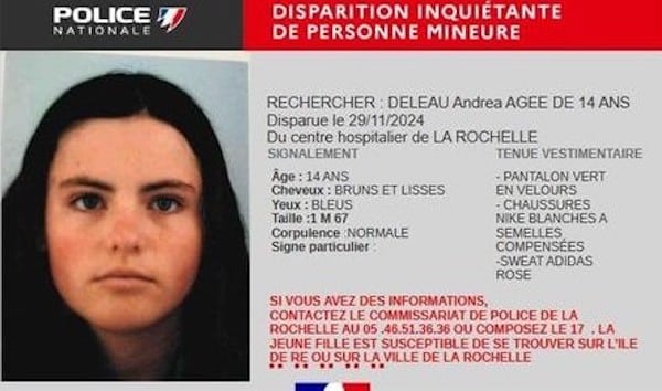 La Rochelle : avis de recherche lancé pour retrouver une adolescente de 14 ans disparue dans des circonstances inquiétantes