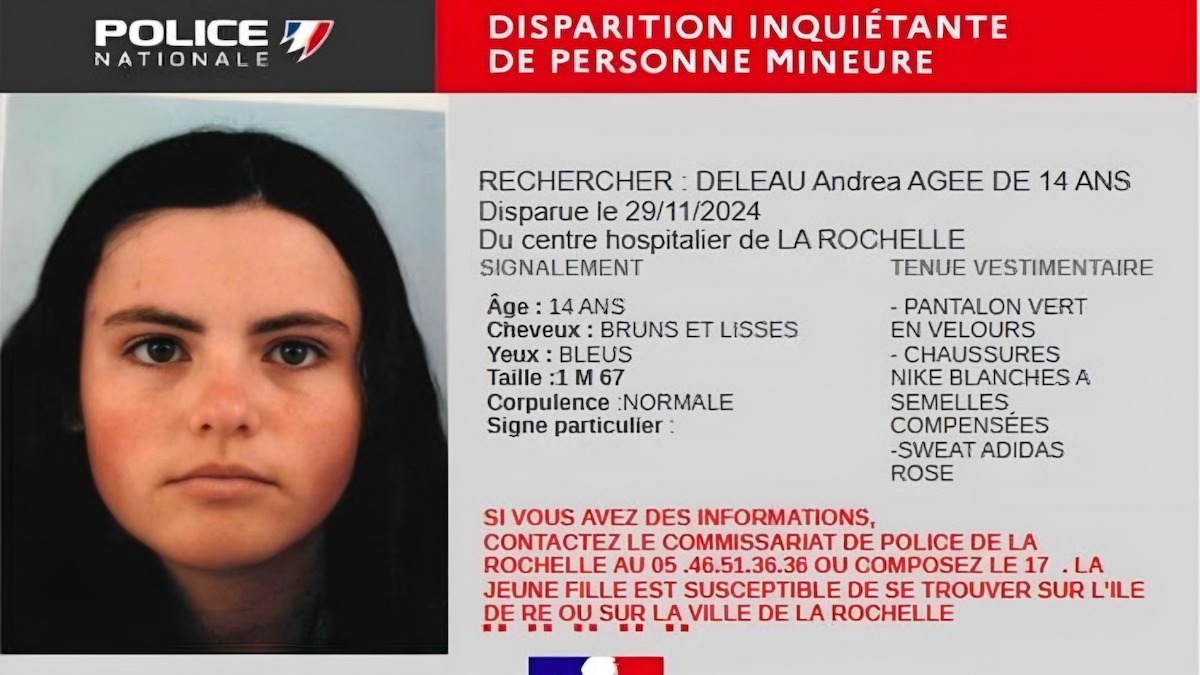 La Rochelle : avis de recherche lancé pour retrouver une adolescente de 14 ans disparue dans des circonstances inquiétantes