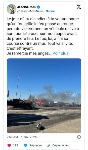 Jeanne Mas échappe à la mort dans un terrible accident de voiture