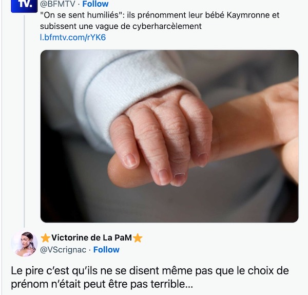 Le prénom d’un bébé né le 1er janvier suscite la colère des internautes : "Un prénom de chien, de cassos"