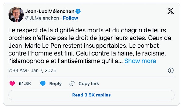 L'histoire "jugera" le rôle du défunt leader d'extrême 