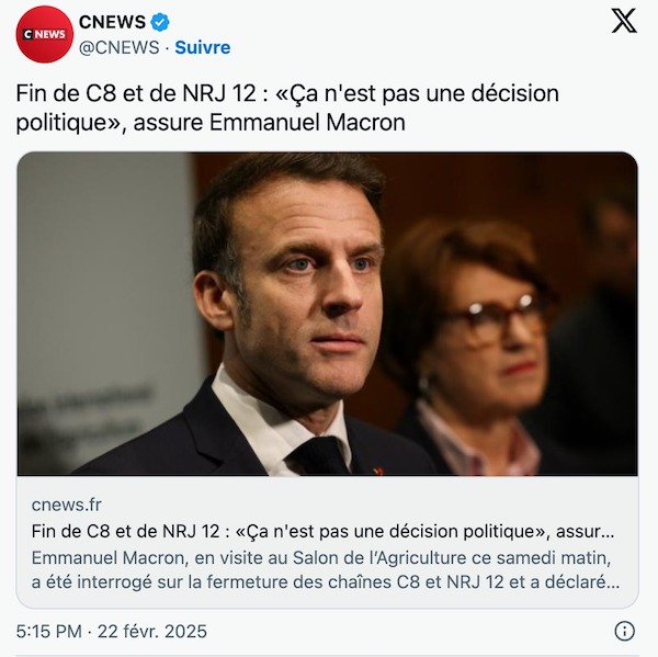 Fin de C8 : Suite aux accusations de Cyril Hanouna à l'encontre du président, Emmanuel Macron réagit et déclare "pas une décision politique"