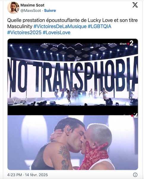 Lucky Love : le baiser du chanteur en direct aux Victoires de la musique fait sensation